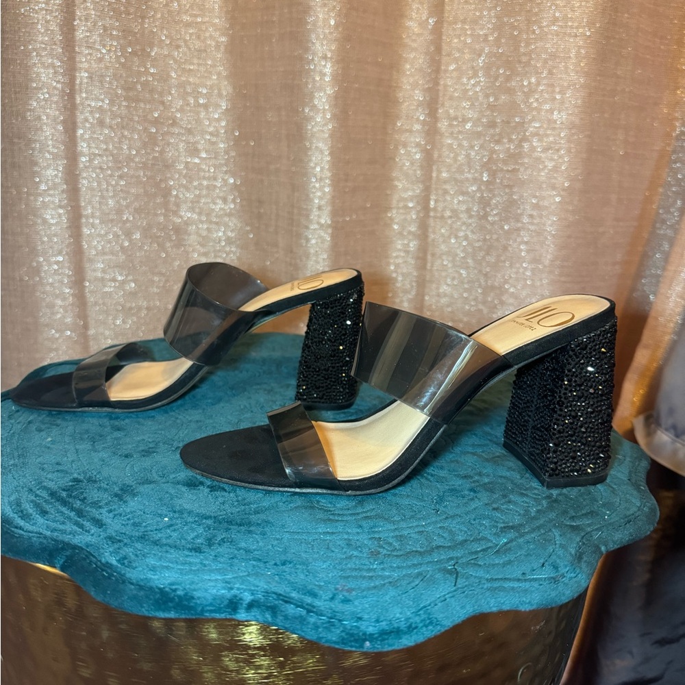 Jlo Jennifer Lopez Women's Brita Sandal Black sparkle sandal heels. Size 7